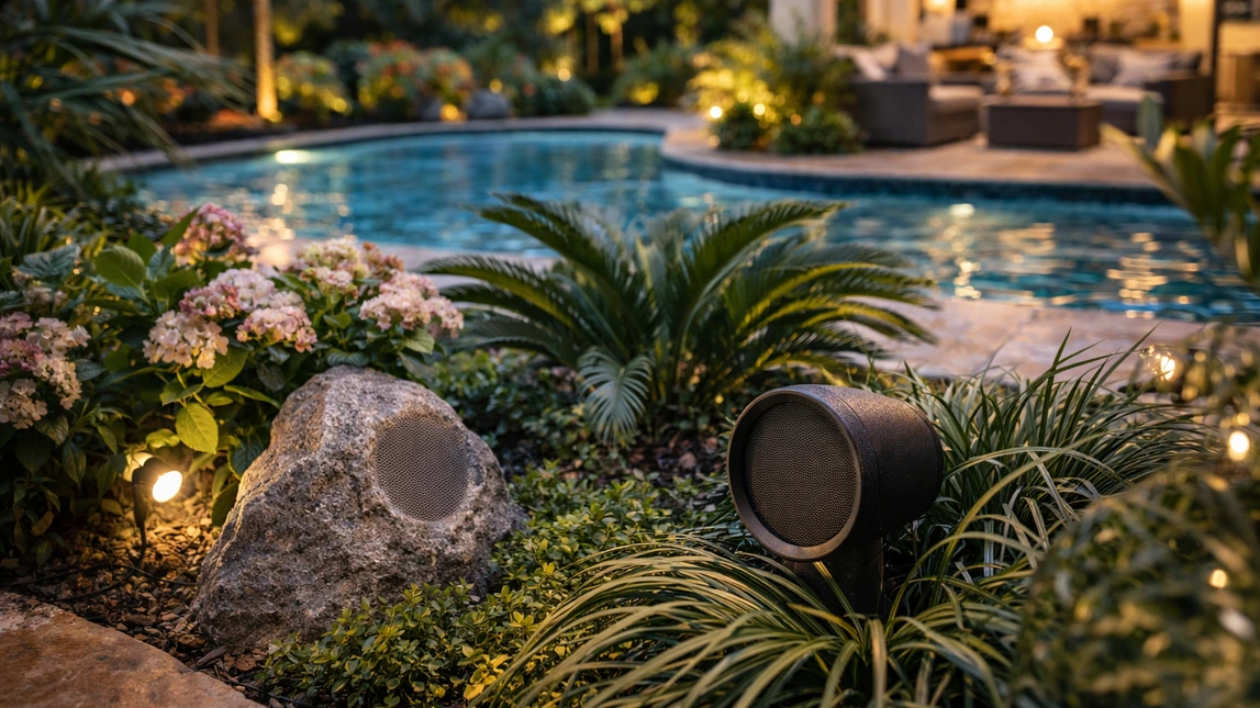 Discreet Outdoor Speakers Landscape Design