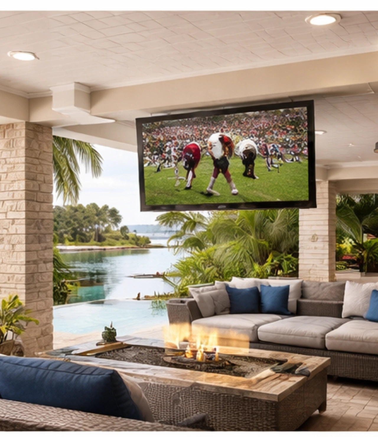 Outdoor Tv With Outdoor Speakers And Entertainment Zone
