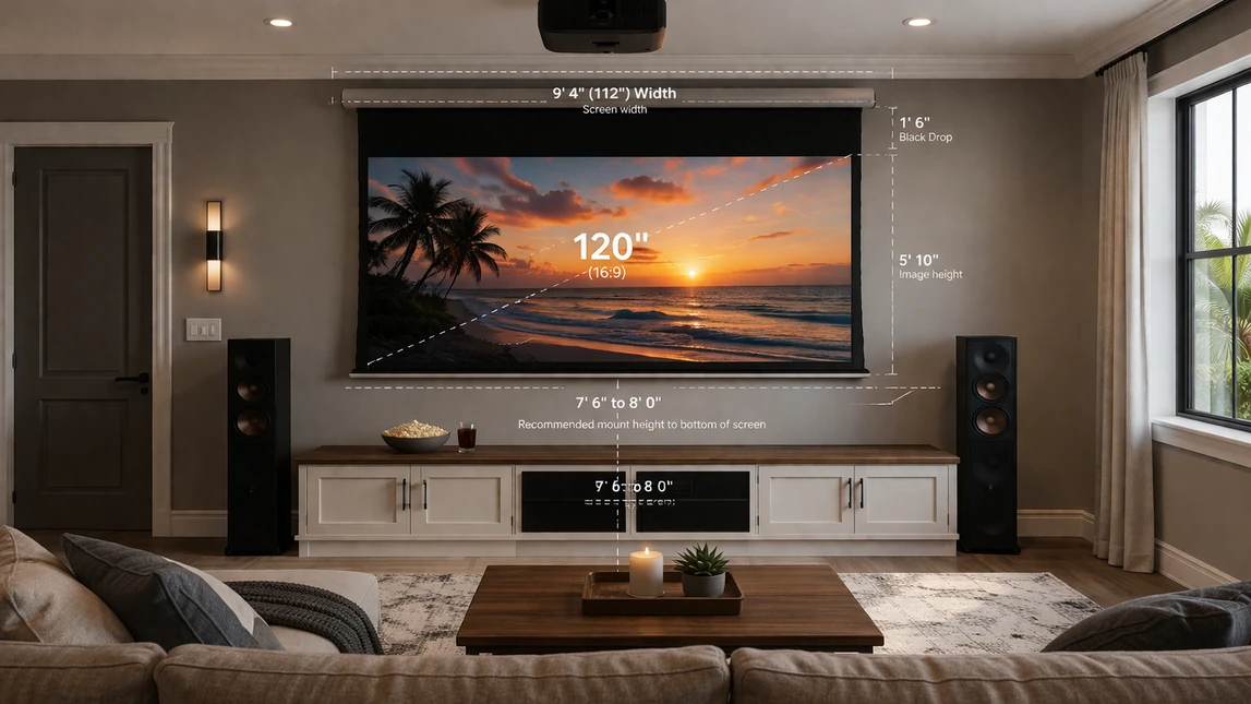 Projector Screen Size Shape And Drop Planning
